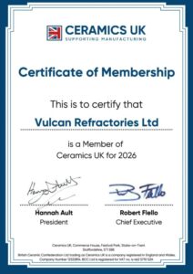 Ceramics UK Certificate of Membership - Vulcan Refractories 
