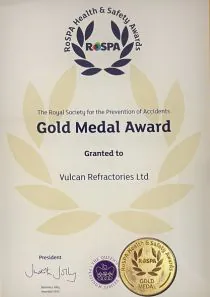 ROSPA Gold Award- Vulcan Refractories