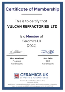 Ceramics UK Certificate of Membership - Vulcan Refractories 