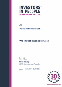 We Invest in People- Gold- Vulcan Refractories 